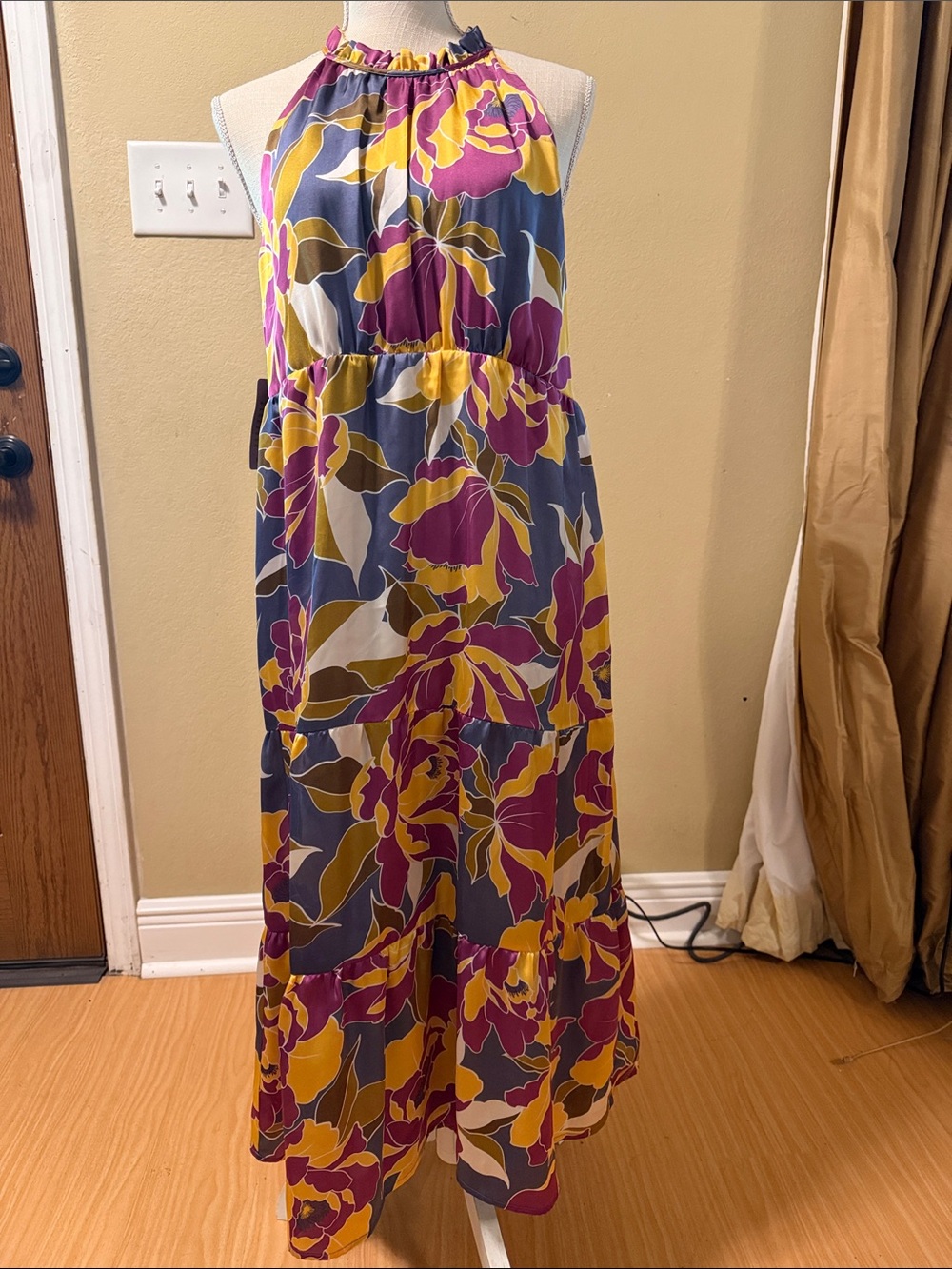 Collective Concepts Purple, Yellow and Blue Floral Midi Dress